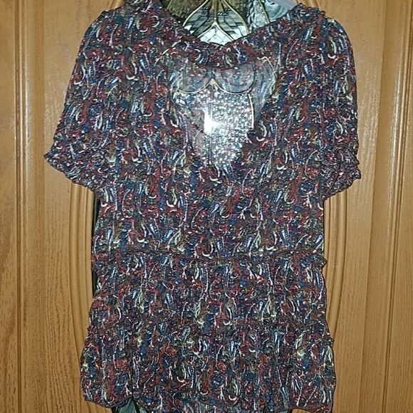 Wrangled Brown rusty color sheer top Sz M NWT. - Picture 5 of 7